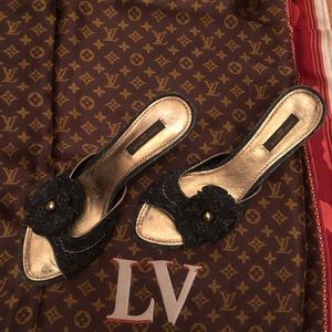Louis Vuitton kitten heel slip on sandals shoe